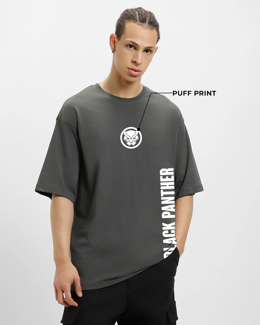 GRAY WAKANDA FOREVER OVERSIZED GRAPHIC TEEZ