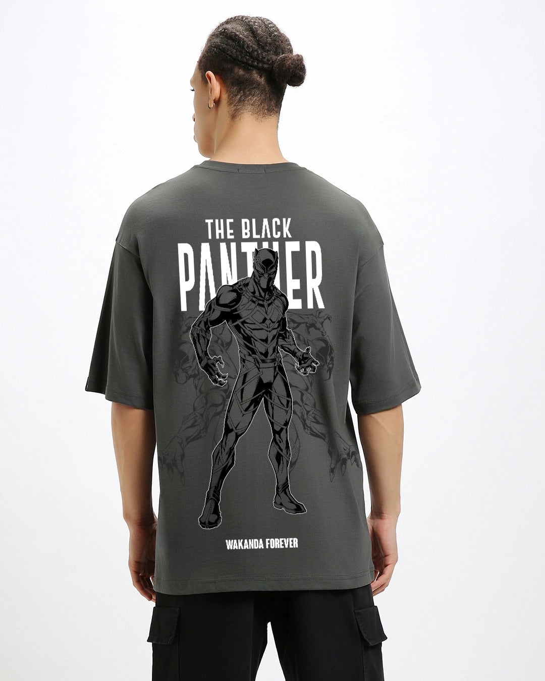 GRAY WAKANDA FOREVER OVERSIZED GRAPHIC TEEZ